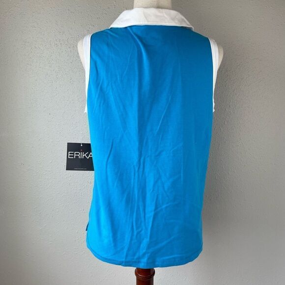 NWT Erika Caribbean Blue Sleeveless Collared Top Size L - Picture 4 of 7